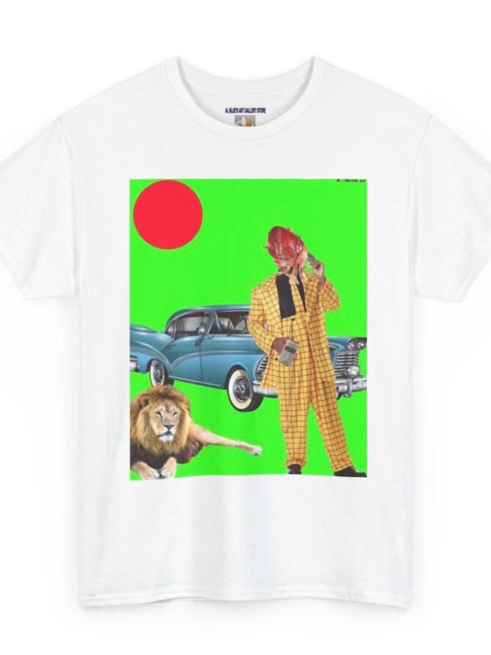 Al Blue designed,White Graphic Tee with Yellow Plaid Suit Print